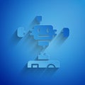 Paper cut Disassembled robot icon isolated on blue background. Artificial intelligence, machine learning, cloud