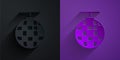 Paper cut Disco ball icon isolated on black on purple background. Paper art style. Vector Royalty Free Stock Photo