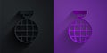 Paper cut Disco ball icon isolated on black on purple background. Paper art style. Vector Royalty Free Stock Photo