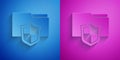 Paper cut Document folder protection concept icon isolated on blue and purple background. Confidential information and Royalty Free Stock Photo