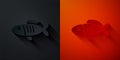 Paper cut Dried fish icon isolated on black and red background. Paper art style. Vector Royalty Free Stock Photo