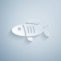 Paper cut Dried fish icon isolated on grey background. Paper art style. Vector Royalty Free Stock Photo