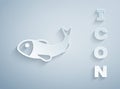 Paper cut Dried fish icon isolated on grey background. Paper art style. Vector Royalty Free Stock Photo
