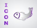 Paper cut Dried fish icon isolated on grey background. Paper art style. Vector Royalty Free Stock Photo