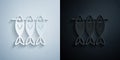 Paper cut Dried fish icon isolated on grey and black background. Paper art style. Vector Royalty Free Stock Photo