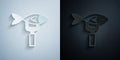 Paper cut Dried fish icon isolated on grey and black background. Paper art style. Vector Royalty Free Stock Photo