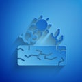 Paper cut Drought icon isolated on blue background. Paper art style. Vector Royalty Free Stock Photo