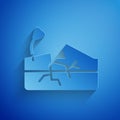 Paper cut Earthquake icon isolated on blue background. Paper art style. Vector Royalty Free Stock Photo