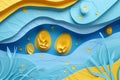 paper cut Easter background. hand made Easter composition with paper in blue and yellow colors Royalty Free Stock Photo