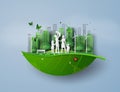 Concept of eco with family and the city. Royalty Free Stock Photo