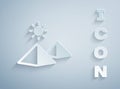 Paper cut Egypt pyramids icon isolated on grey background. Symbol of ancient Egypt. Paper art style. Vector Royalty Free Stock Photo