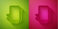 Paper cut Electric boiler for heating water icon isolated on green and pink background. Paper art style. Vector
