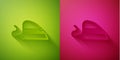 Paper cut Electric iron icon isolated on green and pink background. Steam iron. Paper art style. Vector Royalty Free Stock Photo