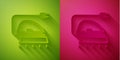 Paper cut Electric iron icon isolated on green and pink background. Steam iron. Paper art style. Vector Royalty Free Stock Photo