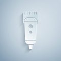 Paper cut Electrical hair clipper or shaver icon isolated on grey background. Barbershop symbol. Paper art style. Vector