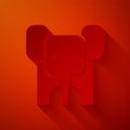Paper cut Elephant icon isolated on red background. Paper art style. Vector Royalty Free Stock Photo