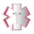 Paper cut Emergency star - medical symbol Caduceus snake with stick icon isolated on white background. Star of Life Royalty Free Stock Photo