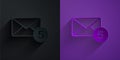 Paper cut Envelope icon isolated on black on purple background. Received message concept. New, email incoming message