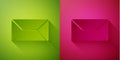 Paper cut Envelope icon isolated on green and pink background. Email message letter symbol. Paper art style. Vector Royalty Free Stock Photo