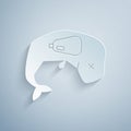 Paper cut Environment protection concept whale dead icon isolated on grey background. Paper art style. Vector