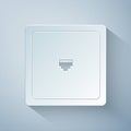 Paper cut Ethernet socket sign. Network port - cable socket icon isolated on grey background. LAN port icon. Local area