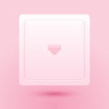 Paper cut Ethernet socket sign. Network port - cable socket icon isolated on pink background. LAN port icon. Local area