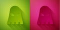 Paper cut Executioner mask icon isolated on green and pink background. Hangman, torturer, executor, tormentor, butcher