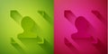 Paper cut Face recognition icon isolated on green and pink background. Face identification scanner icon. Facial id