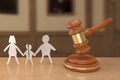 Law Book and gavel on the table with family figure child care law concept 3D rendering