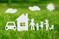 Paper cut of family with house and car Royalty Free Stock Photo