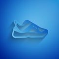 Paper cut Fitness sneakers shoes for training, running icon isolated on blue background. Sport shoes. Paper art style Royalty Free Stock Photo