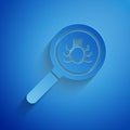 Paper cut Flea search icon isolated on blue background. Paper art style. Vector