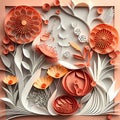 Paper cut floral background with flowers and leaves. 3d illustration. Royalty Free Stock Photo