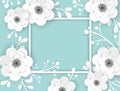 Paper Cut Flowers Frame Greeting Card Template. Decorative Design with 3D Origami Floral Elements for Spring Banner, Brochure Royalty Free Stock Photo