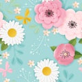 Paper Cut Flowers Seamless Pattern. Spring Floral Origami Background. Botanical Graphic Design Fabric Texture for Wallpaper Royalty Free Stock Photo