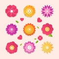 Paper cut flowers - set of modern vector colorful objects Royalty Free Stock Photo