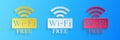 Paper cut Free Wi-fi icon isolated on blue background. Wi-fi symbol. Wireless Network icon. Wi-fi zone. Paper art style