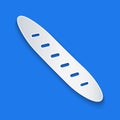 Paper cut French baguette bread icon isolated on blue background. Paper art style. Vector Royalty Free Stock Photo