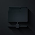 Paper cut FTP folder icon isolated on black background. Software update, transfer protocol, router, teamwork tool Royalty Free Stock Photo