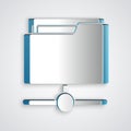 Paper cut FTP folder icon isolated on grey background. Software update, transfer protocol, router, teamwork tool