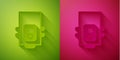 Paper cut Gas boiler with a burning fire icon isolated on green and pink background. Paper art style. Vector