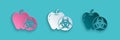 Paper cut Genetically modified apple icon isolated on blue background. GMO fruit. Paper art style. Vector