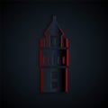 Paper cut Giralda in Seville Spain icon isolated on black background. Paper art style. Vector