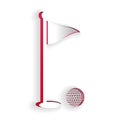 Paper cut Golf ball and hole with flag icon isolated on white background. Golf course. Ball and flagstick in hole. Sport Royalty Free Stock Photo