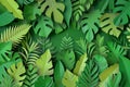 Paper cut of a green jungle with leaves and trees. Royalty Free Stock Photo
