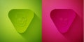 Paper cut Guitar pick icon isolated on green and pink background. Musical instrument. Paper art style. Vector Royalty Free Stock Photo