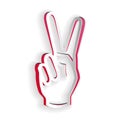 Paper cut Hand showing two finger icon isolated on white background. Victory hand sign. Paper art style. Vector Royalty Free Stock Photo