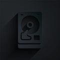 Paper cut Hard disk drive HDD icon isolated on black background. Paper art style. Vector Royalty Free Stock Photo