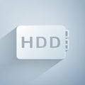 Paper cut Hard disk drive HDD icon isolated on grey background. Paper art style. Vector Royalty Free Stock Photo