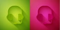 Paper cut Headphones icon isolated on green and pink background. Support customer service, hotline, call center, faq